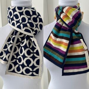 COACH Reversible 100% Merino Wool Skinny Oblong Scarf Designer Logo Stripes Chic